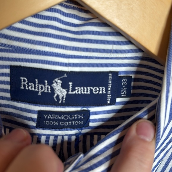 Ralph Lauren Yarmouth Striped Oxford Shirt Blue White 100% Cotton Sz 15 1/2-33 - Picture 5 of 8